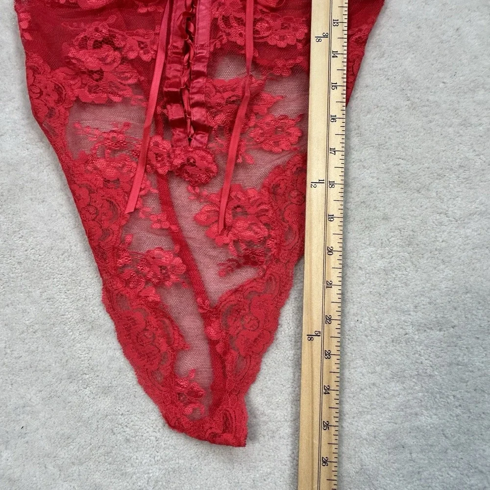 Victoria's Secret Vintage Gold Label Red Lace Sheer Teddy Size 34C Made In USA
